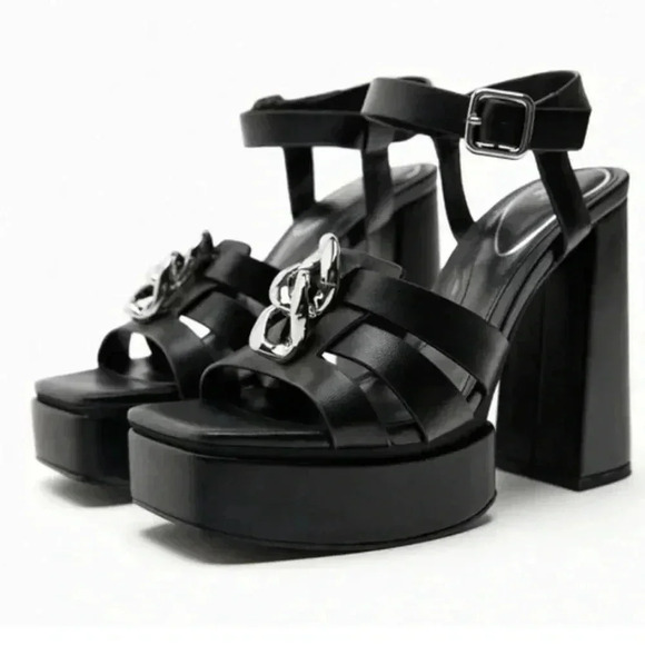 ZARA STRAPPY PLATFORM HEEL SANDALS SIZE 9US Black - Picture 4 of 13